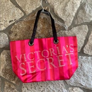 NWOT Victorias Secret Silver Studded & Pink and Red Stripe Tote